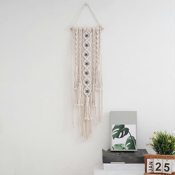 Bomullstau Evil Eye Teppe - Boho Vevd Veggdekorasjon for Stue D