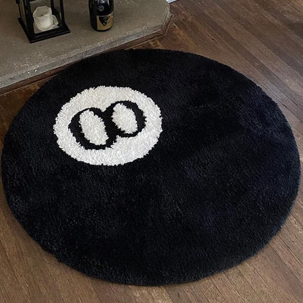 Sort Tæppe, Billardkugletæppe, 8-Bold Blødt & Fluffy Sort Tæppe Soveværelsesindretning, Sort Cirkeltæppe til Stue Boligindretning 60*60