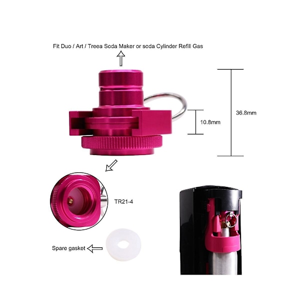 CO2 Hurtigadapter Kompatibel med Vand Carbonator Duo/Art/Terra, Hurtigadapter til 425G Co2 Cylinder 60L Tråd TR21-4