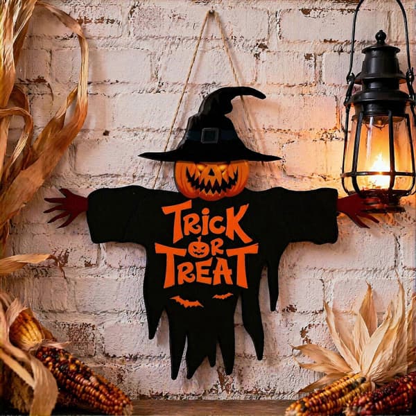 Halloween Dørskilt i Tre – Knask eller Knep – til Veranda A