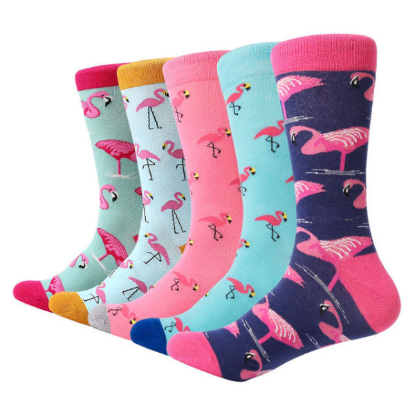 Men's Socks Cotton Male Flamingo bird Fashion Bright Colorful Sock 5 Pairs/lot