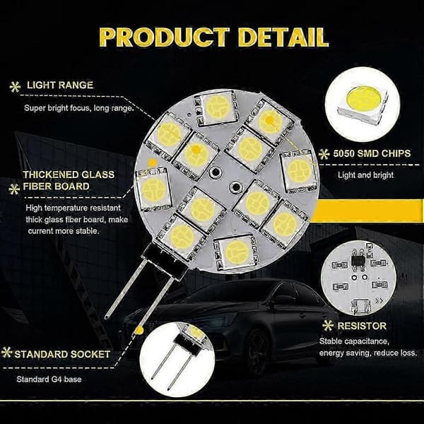 12 stk. G4 LED Puck-lys 5050 12SMD (Hvit)-JJ Silver