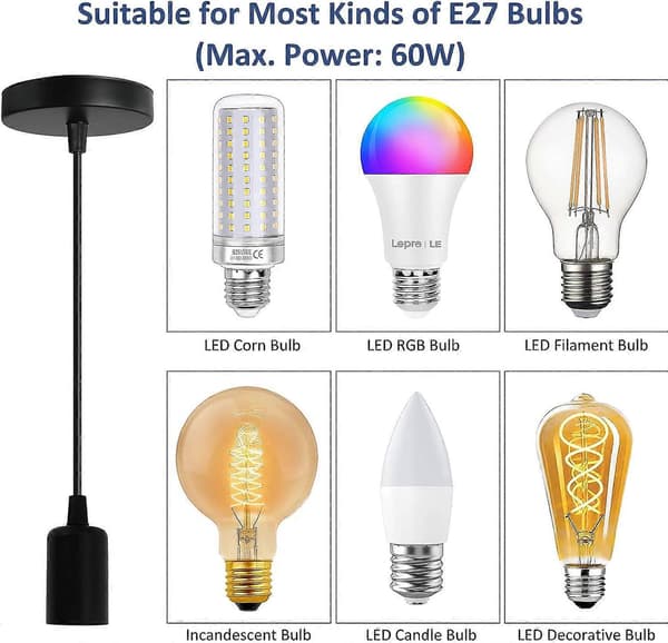 2-pack metallpendellampor, justerbar kabel 100 cm, E27-pendelsockel, E27-pendeltillbehör, lämplig för vardagsrum, sovrum, kökstak