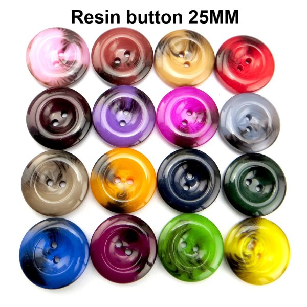 15PCS  Shirt RESIN Coat Button 25MM 2 Hole Decorative Kids Sewing Clothes Accessory Round Sweater Buttons R-352