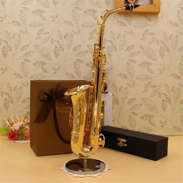 Desktop decoration mini saxophone model copper brooch with box + stand