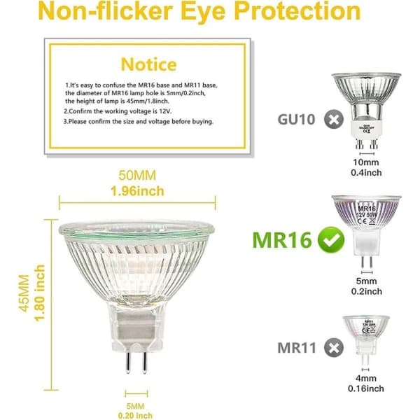 MR16 Spotlight Bulb, 12V 20W Light Bulb, GU5.3 Dimmable MR16 Light Bulb, 2-Pin Halogen Bulb Warm White 2700k 6-Pack