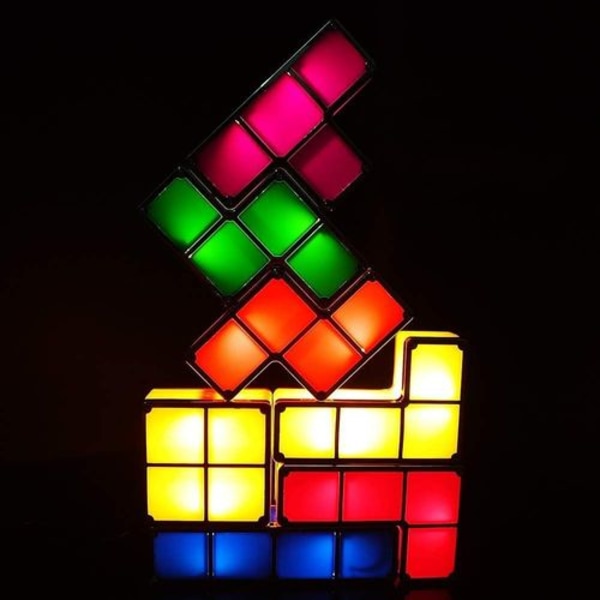 Tetris Lampe, Attoe LED Tetris Stabelbar Nattlampe 7 Farger Induksjonslåsbord