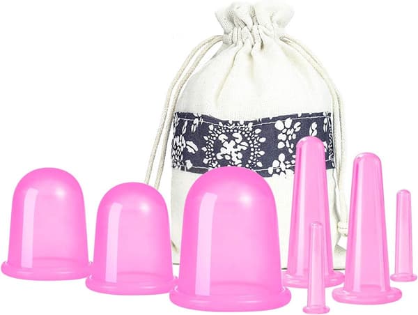 Ansigts Cupping Sæt, 7 dele silikone anti-cellulite vakuumkopper, pink