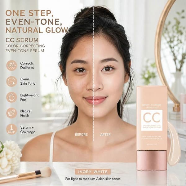 CC Farvekorrigerende Serum til Jævn Hudtone Balancerende Let Dækning Light Brown 1pcs