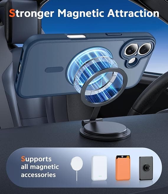 FNTCASE for iPhone 17 Clear Case, Magnetic with Screen Protector, Compatible with MagSafe, Anti-Yellowing Rugged Shockproof Cover, C-Blue C-Blue