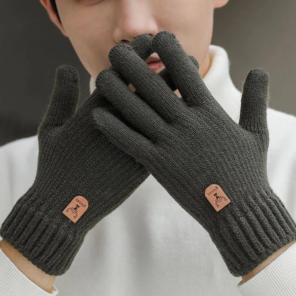 Winter Men Knitted Gloves Touchscreen High Quality Mitten Thicken Warm Wool Cashmere Solid Color Cycle Business Gloves