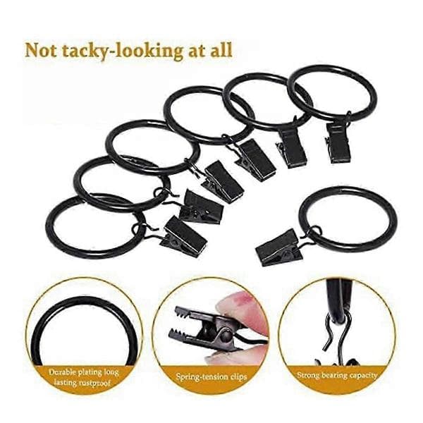 40 stk. rustfrie gardinringe i mat rustfrit stål med clips, gardinringe (1,5 tommer indvendig diameter) Black