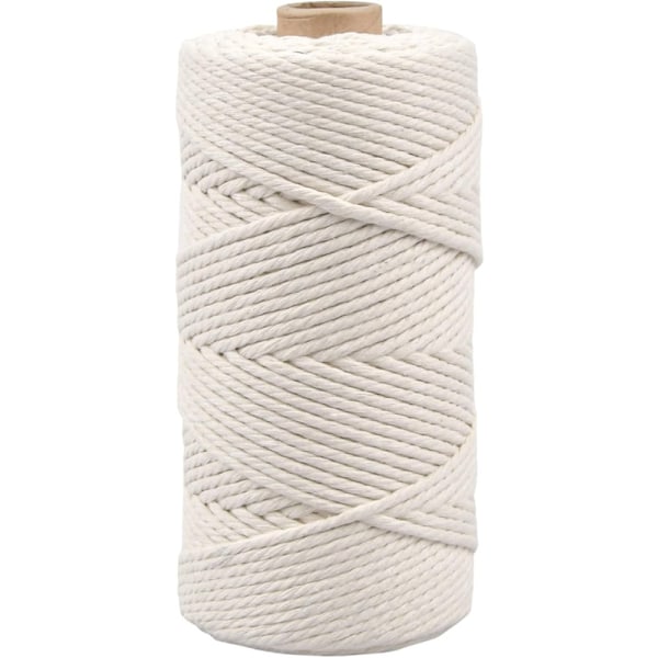 100M Hvit Makramé Bomullsrep, 3mm Jute Bomullsgarn, Bomullsmakramétråd, Snorgarn, Flettet Repgarn for Gaveinnpakning Strikking Dekorasjon