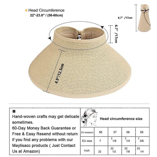 Rullbar solskjermhatt i strå med bred brem for damer (beige)
