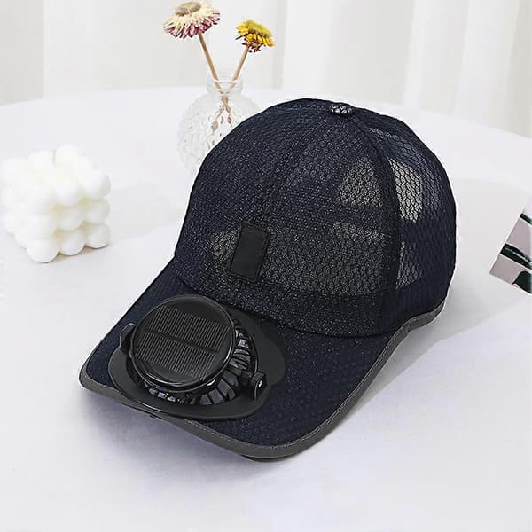 Genopladelig solcellekasket Solcellepanel Ventilatorhat USB-opladning Sommer Udendørs Åndbar Mesh Solhat Black