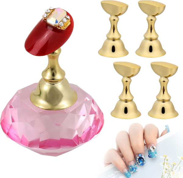 Nagelkonstdisplayställ (rosa) med magnetisk hållare och kristallbas