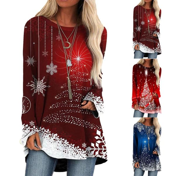 Dame Julemønstret Lang Topp Dame Julegenser Jumper Tunika Bluse M