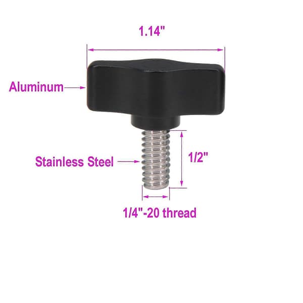 4 stk. 1/4\"-20 x 1/2\" Tommelskrue Rustfrit Stål Standard/Grov Gevind Sort