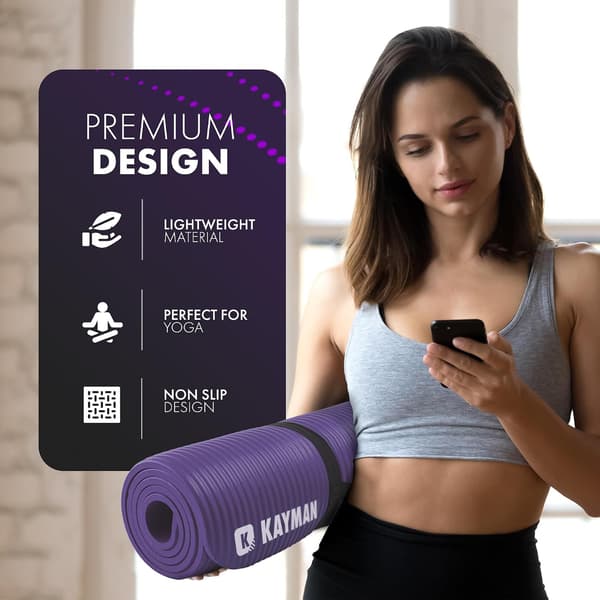 Yoga Mat - Multifunctional Extra Thick Foam Exercise Mat - Ideal Floor Mat for Pilates, Stretching, Strength Training & Therapy - 183 x 60 cm (Purple)