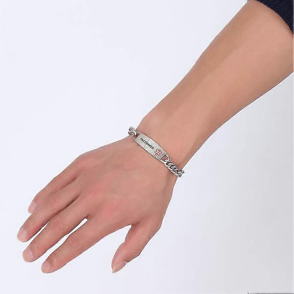 Medicinsk alarmarmbånd i rustfrit stål, graverbar, 22 cm, pacemaker medicinsk ID-armbånd