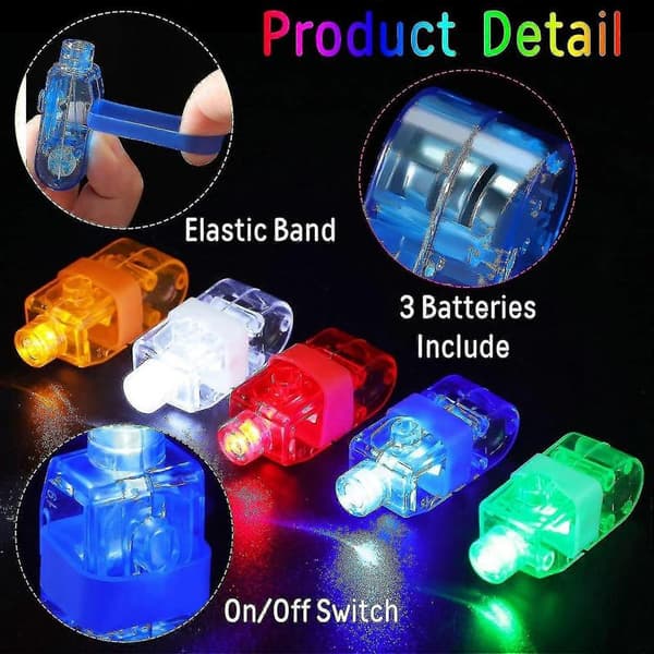 100 stk. LED-fingerlys, lyse finger-rave-lys, fingerring-glødepinner, små fingerlaser-ferielys, lysende fingerringer