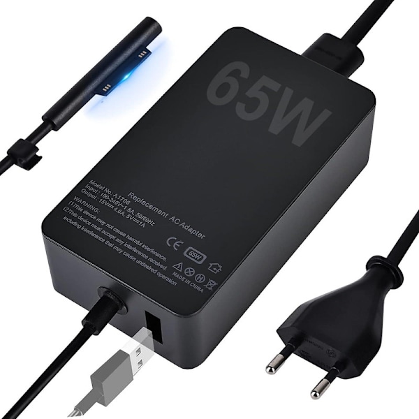 Surface Pro Laddare, 65W 15V 4A Microsoft Surface Laddare för Surface Laptop 4/3/2/1, Surface Book1/2, Surface Pro 3/4/5/6/7/8/9/x, Surface Go Med Oss