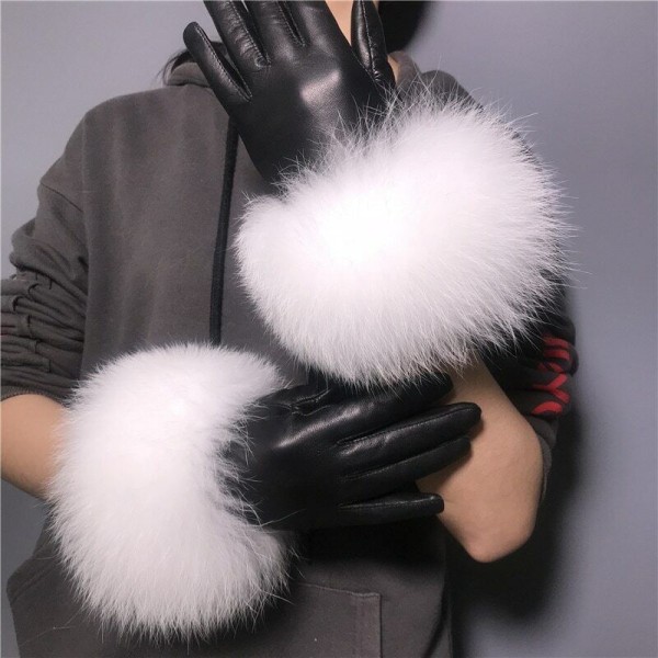 2022 Artificial fur gloves Winter women's warm leather gloves