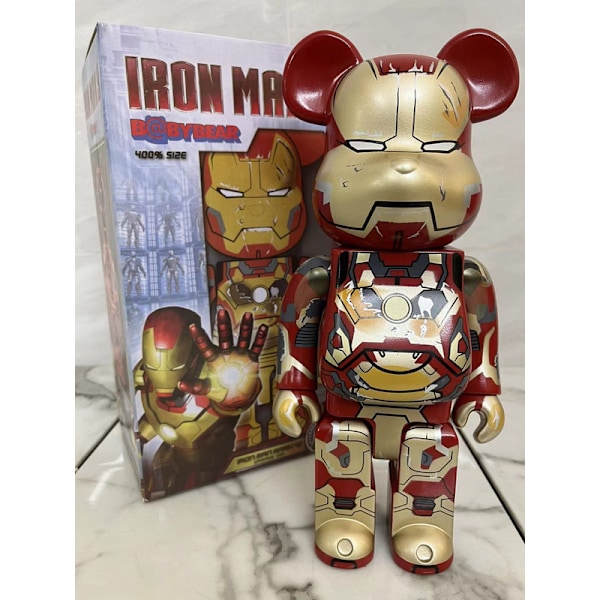 Bearbricks 400% voldelig bjørn byggeklodser bjørnmodel håndlavet samlerlegetøj gave mode ornament skulptur statue 28C Iron Man A