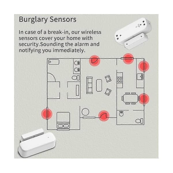 2 par Smart Dør Sensor, Wifi Vindues Dør Sensor Alarm, Kontaktsensor til Hjemmesikkerhed, Smart Ho Vit