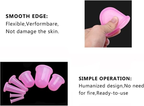 Ansigts Cupping Sæt, 7 dele silikone anti-cellulite vakuumkopper, pink