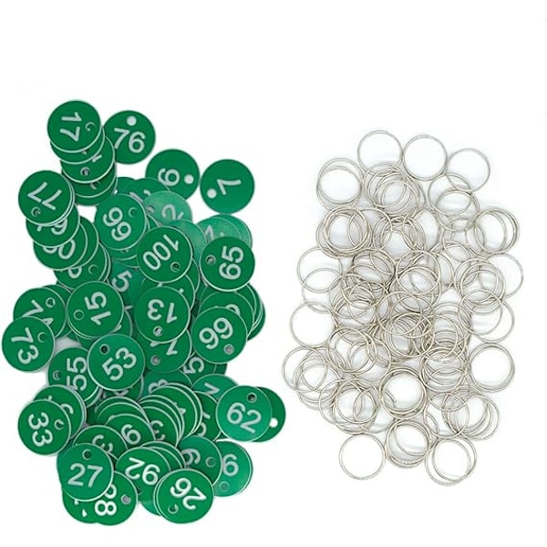 Plast ID-tags med graverede numre og nøgleringe