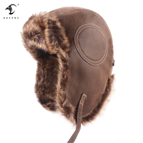 Men Trapper Hat Cap Ski Ushanka Cossack Faux Fur Suede Leather Winter Warm Hats