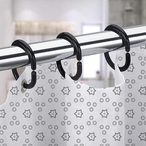 24-pack duschdraperiringar i plast med C-krok för duschdraperier