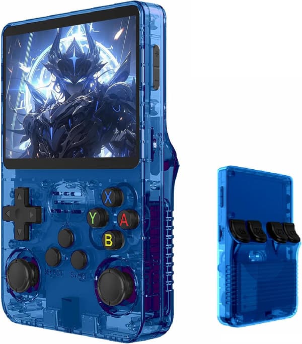 R36S Retro Handheld Game Console with 3.5-inch IPS Screen, 64GB TF Card Pre-installed with 10,000+ Games, Open Source Linux System, Blue Blue