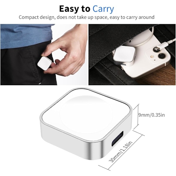 Magnetisk Ladeadapter for Apple Watch Gjenbrukbar USB-C eller iPhone