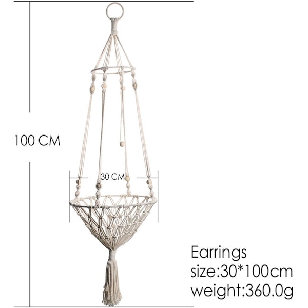 Tre macramé kattehengekøye og vevd bomullsrep for oppheng (30*100cm)