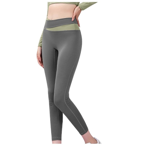 Dame Leggings Bukser Højtaljede Yoga Bukser Crossover Leggings Farvekontrast Hofteløftende Træning Gå-i-byen L Gray