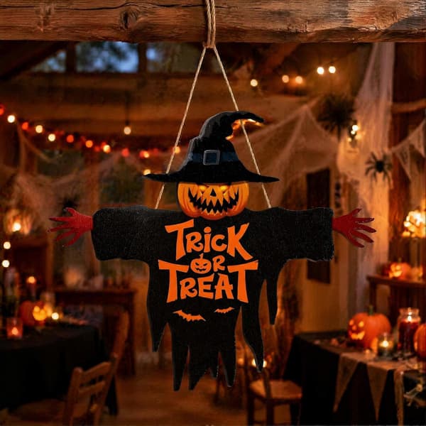 Halloween Dørskilt i Tre – Knask eller Knep – til Veranda A