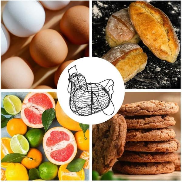 Trådkurv for egg, oppbevaringskurv for egg, påskepynt for å bære og samle frukt, mat, hønseegg, grønnsaker black