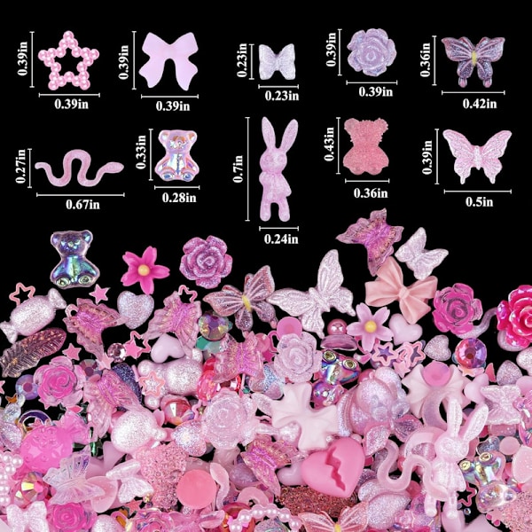 100 Stycken 3D Resin Fjäril Björnar Nagelberlocker Rosblommor Persika Klänning Rosett Hjort Orm Kanin Djurformade Strass P【】