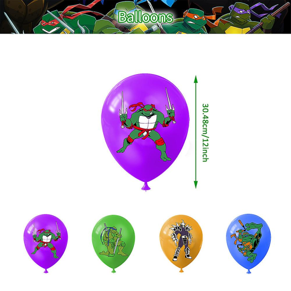 Teenage Mutant Ninja Turtles Temafest Set Banner Drag Flag Ballong Kit Tårta Cupcake Toppers Tillbehör