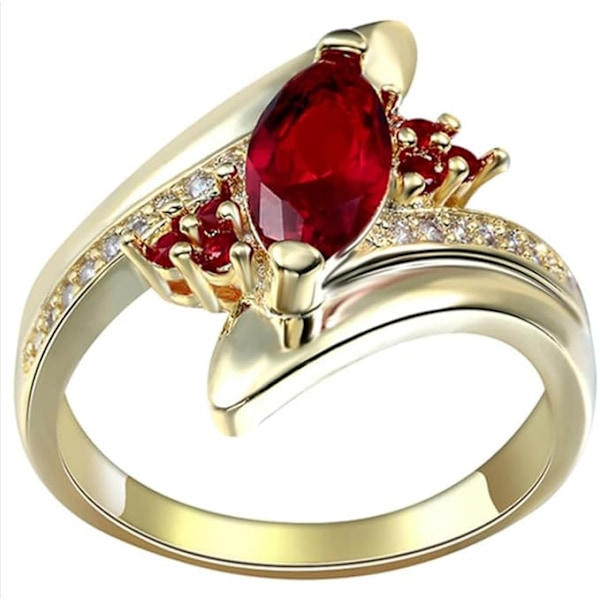 14K Plated Gold Cut Lab Created Ruby & Diamond 1.34 ctw Women Engagement Ring Wedding Bands for Women's Ring's Size L1/2