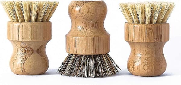 3-pack naturlig diskborste i bambu för miljövänlig diskning