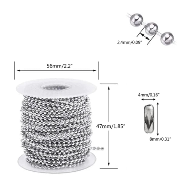 10 meter kulkedjor i rostfritt stål, pärlhalsbandskedjor, DIY-hantverk, små metallkulkedjor för smyckestillverkning, hållbara