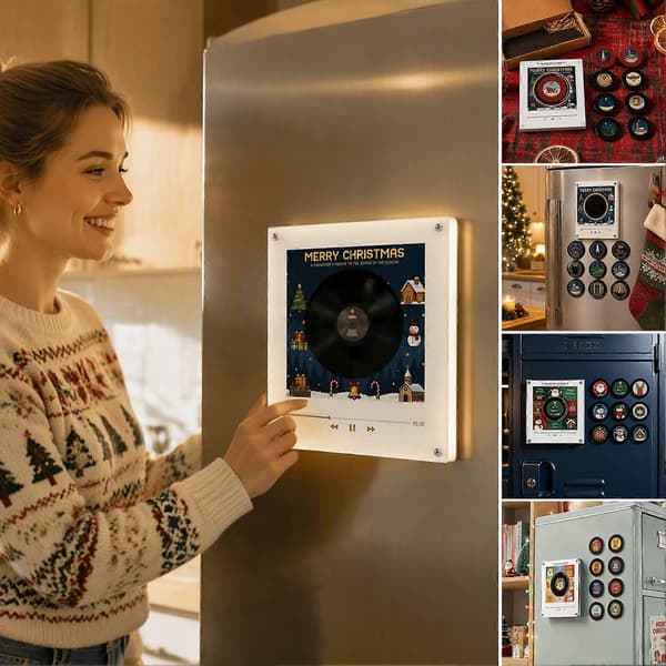 Programmerbar Vinylpladespiller Køleskabsmagnet - 9 NFC Musikplader - til Julekøleskabsdekoration D