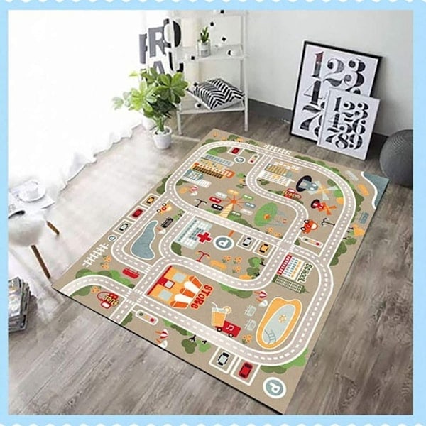 Capslpad Børnetæpper, Legetæppe til Børn, Bygade 160 x 100 cm, Børnetæppe, Legetæppe, Læringsarealtæppe, Pædagogisk Legetæppe til