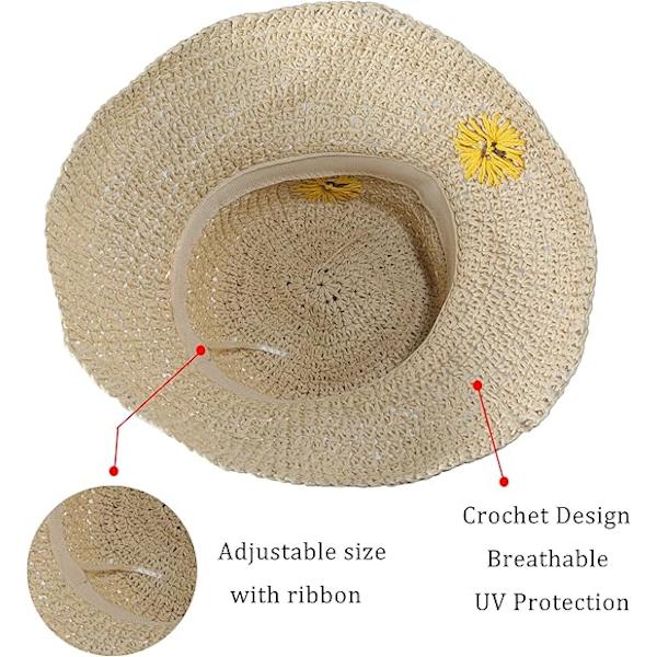 Kvinder Bredskyggede Floppy Solhat Sammenfoldelig Sommer Halmhat Spand Strandhatte