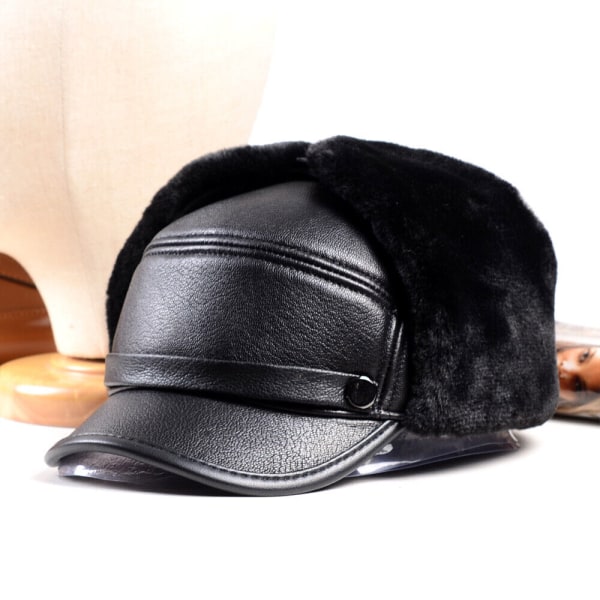 Men's 100% Winter Warm Ear Flap Real Leather Trucker Caps Army Newsboy Hats/caps