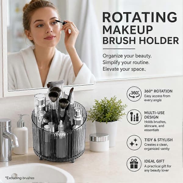 Roterende Makeupbørste Organizer 360° Desktop Kosmetisk Opbevaringsholder translucent gray 1pcs