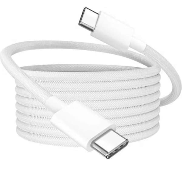 USB-C-kabel 2m – USB C till USB C-kabel nylonflätad för iPhone 17/16/15, iPad, MacBook, Samsung och andra.